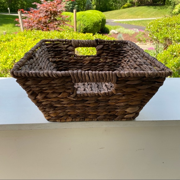 Large Brown Rectangular Boho Wicker Basket with Handles - Picture 2 of 5